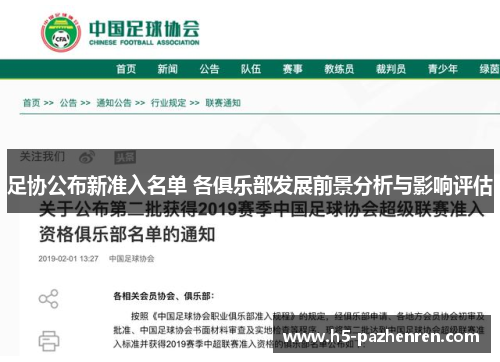 足协公布新准入名单 各俱乐部发展前景分析与影响评估